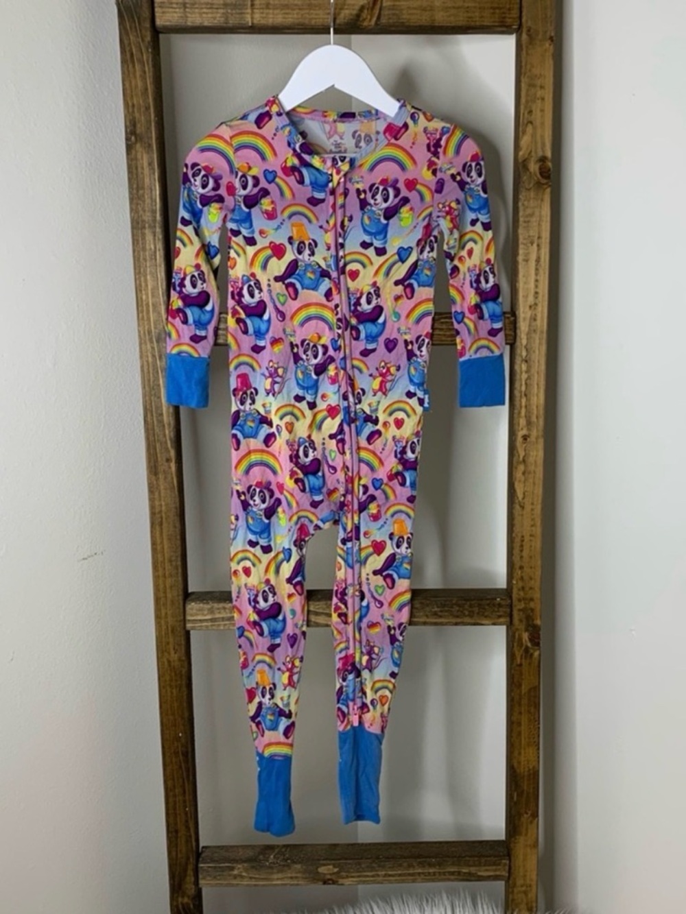 Lisa Frank Posh Peanut Kids Pink Rainbow Panda One-Piece Footie 18-24M
